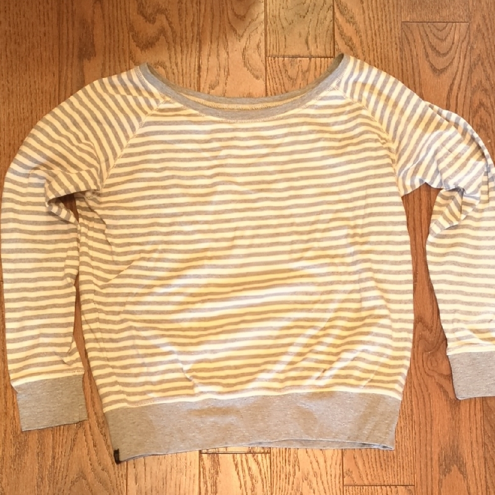 Pact Organic Cotton Gray and Cream Striped Sweatshirt